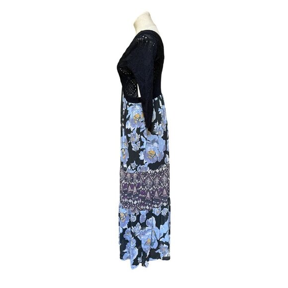 Free People RARE NWT Blue Ethic Rose Crochet Knit Tiered Floral Maxi Dress Bohem - Picture 6 of 13